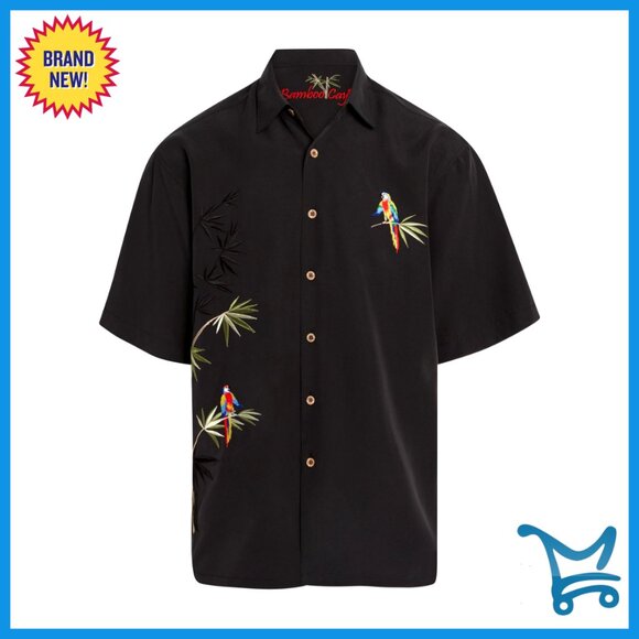 Men's Short Sleeve Embroidered Camp Shirt Relaxed Fit Button Down